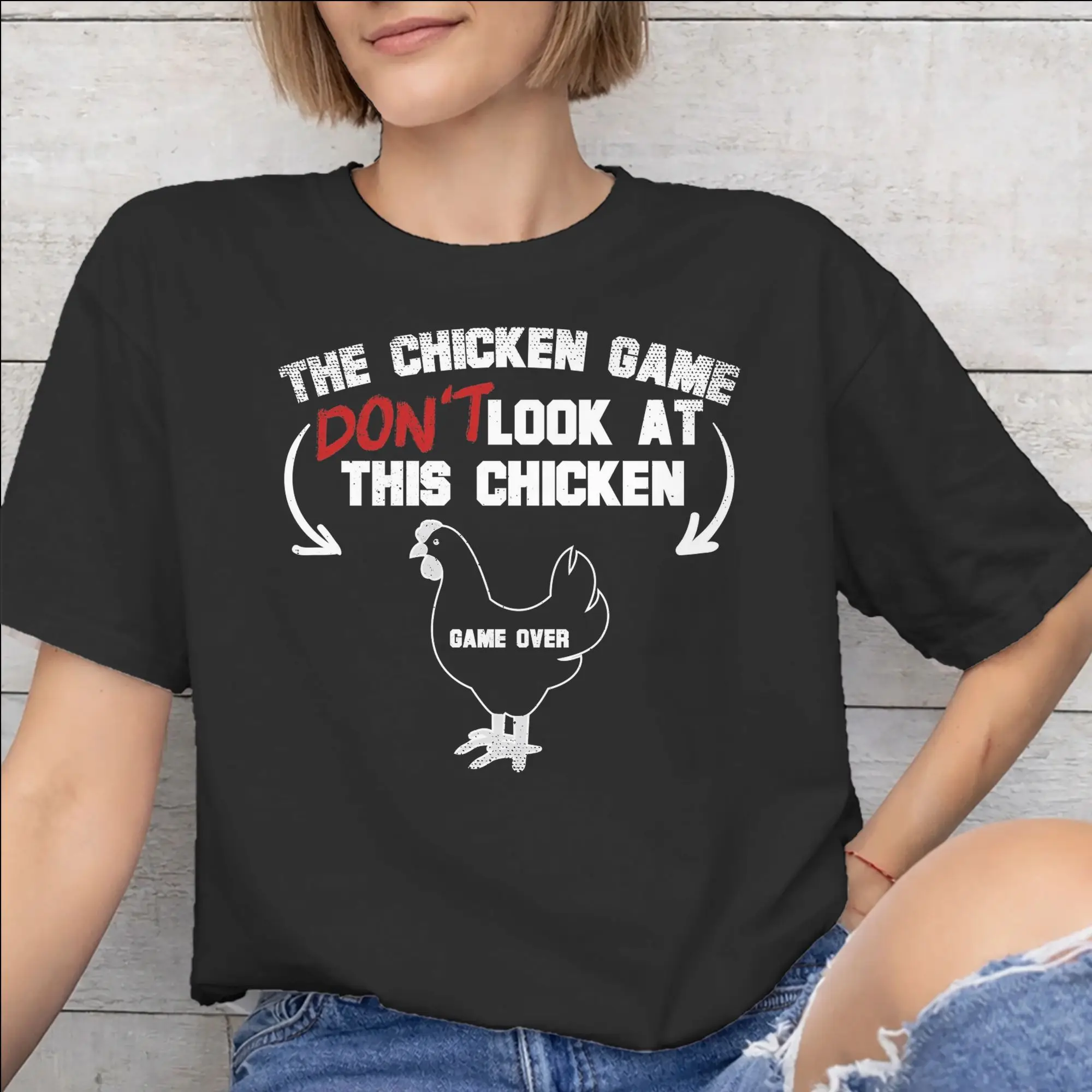 Chicken Game Dont Look At The Chicken Outfit Unisex T Shirt 100% Cotton Tee Graphic Print  T-shirt Clothing