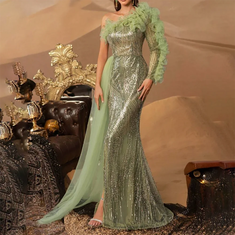 Элегантные вечерние платья русалки с блестками на одно плечо, вечерние платья для дня рождения, выпускного вечера по индивидуальному заказу