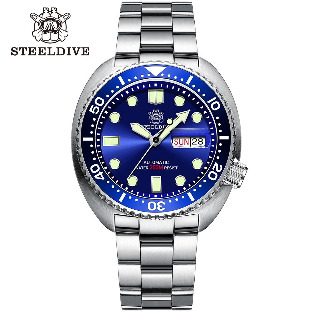 STEELDIVE-Montre en verre saphir SD1972, 45mm, 36 mouvements automatiques successifs, cadran noir, jour et date