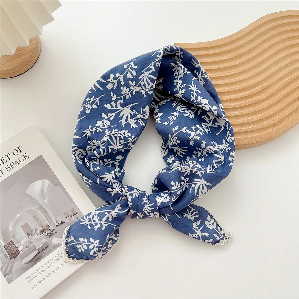 

Elegant Flower Small Square Scarf Floral Scarf Hair Band Cotton Linen Print Scarves Headband Square Handkerchief Outdoor