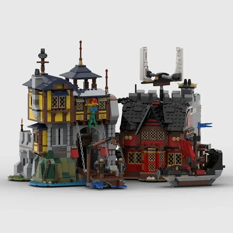 Moc อาคารอิฐทหารรุ่นปราสาทนางเงือกและ Pirate Tavern เทคโนโลยี Modular Blocks ของขวัญคริสต์มาส Tos DIY ชุดประกอบ