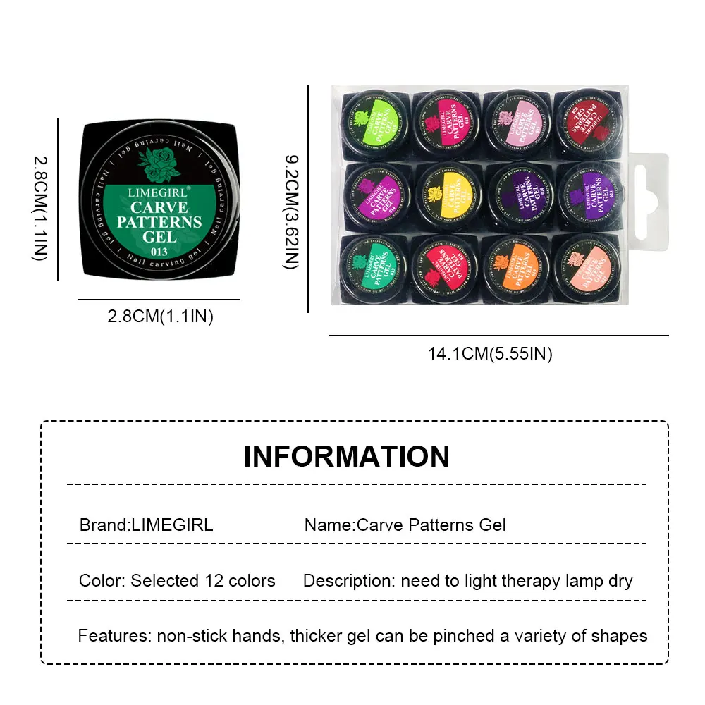 LIMEGIRL 12 لون نحت أنماط هلام مسمار الفن ثلاثية الأبعاد UV جل الاكريليك نحت DIY بها بنفسك الزهور تصميم اكسسوارات لأداة مانيكير