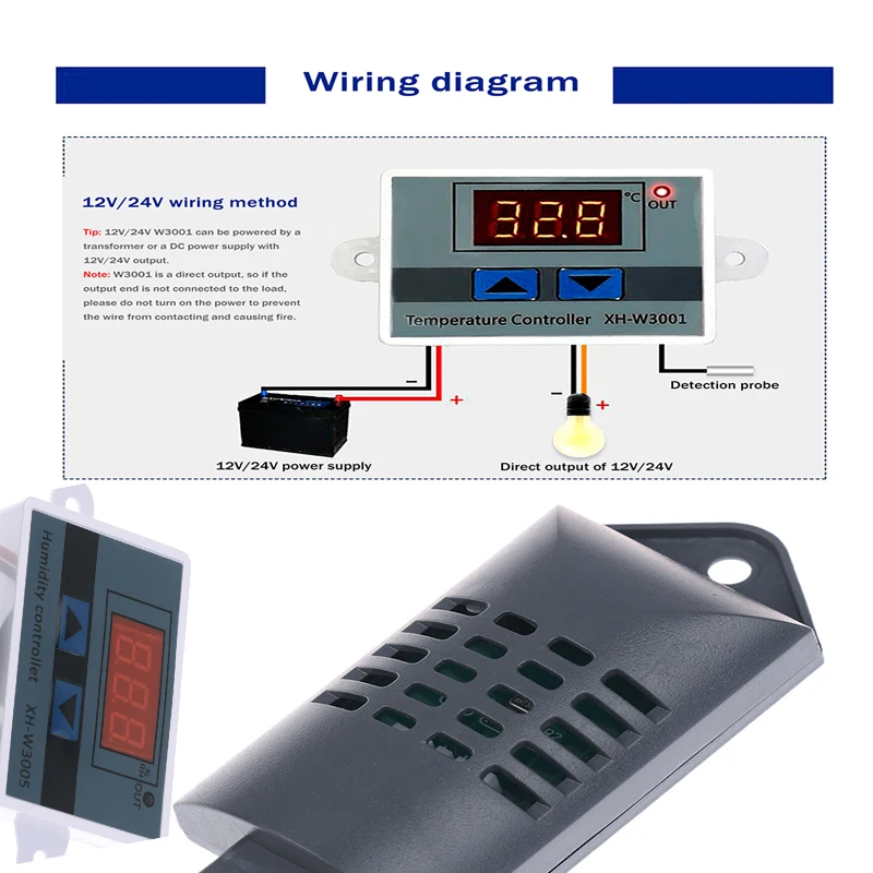DC XH-W3005 Digital Humidity Controller 12V 24V 220V Humidistat Hygrometer Humidity Control Switch Regulator + Humidity Sensor