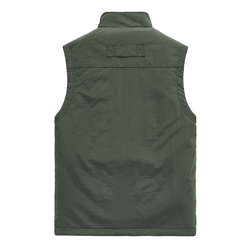 Winter Velvet Wear Multi-pocket Vest on Both Sides, Male Dad Warm Large Size Vest, Outdoor Fishing Vest