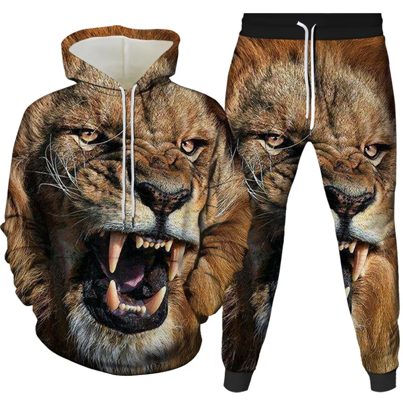 2024 New Lion Pattern Hoodie Pant Suit 3D Print Casual Men Women High Quality Tracksuit Outfits Fashion Men\'s Clothing 2pcs Sets