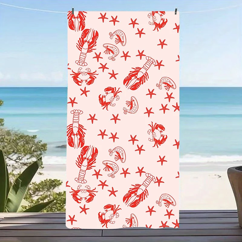 Red Lobster Microfiber Beach Towel Cute Crab Shrimp Pattern Bath Blanket Vibrant Starfish Graphic Pool Towels For Travel