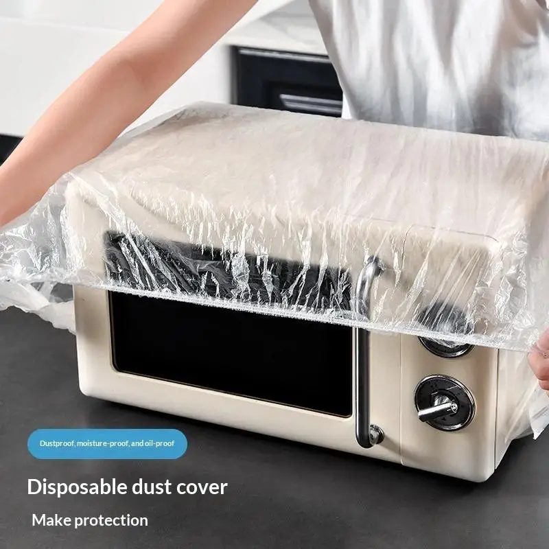 [50Pcs] Disposable Plastic Dust Cover Elastic Transparent Waterproof Protective Bag For Kitchen Appliance Household Use