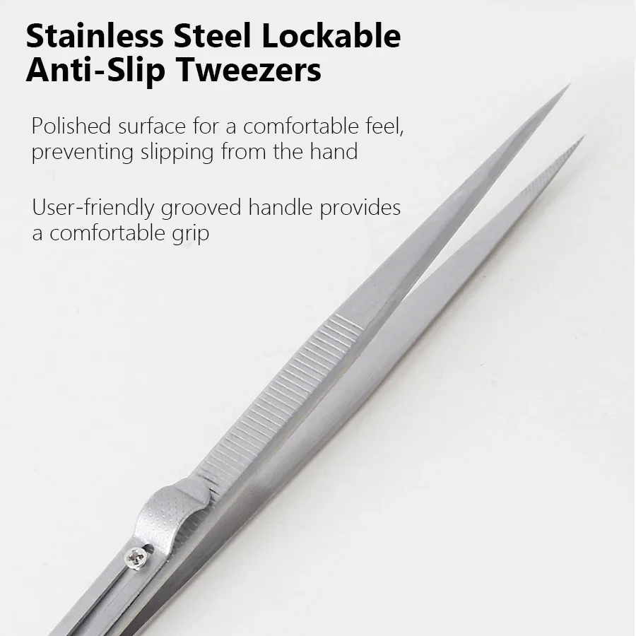 Anti-Slip Lock Nail Art Tweezers Fine Tip for Density Rhinestones Gem Beads Pickup Tool Jewelry Application for Acrylic Nails