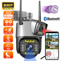 Dual Lens 4G Camera 8MP 4K Wireless Outdoor Waterproof Color Night Vision PTZ CCTV Smart Security Home Surveillance IP Cameras