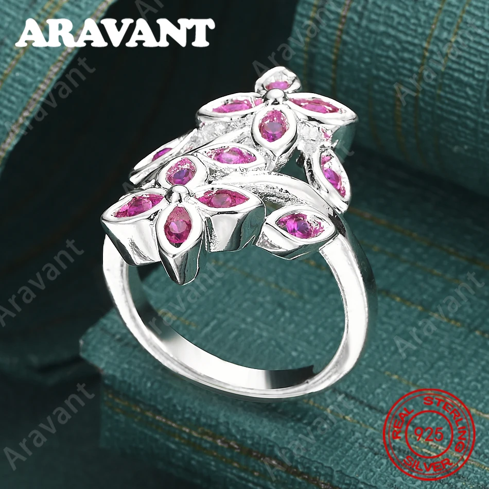 925 Sterling Silver Purple Zircon Four-Leaf Clover Ring - A Fresh And Elegant Engagement Jewelry For Women.