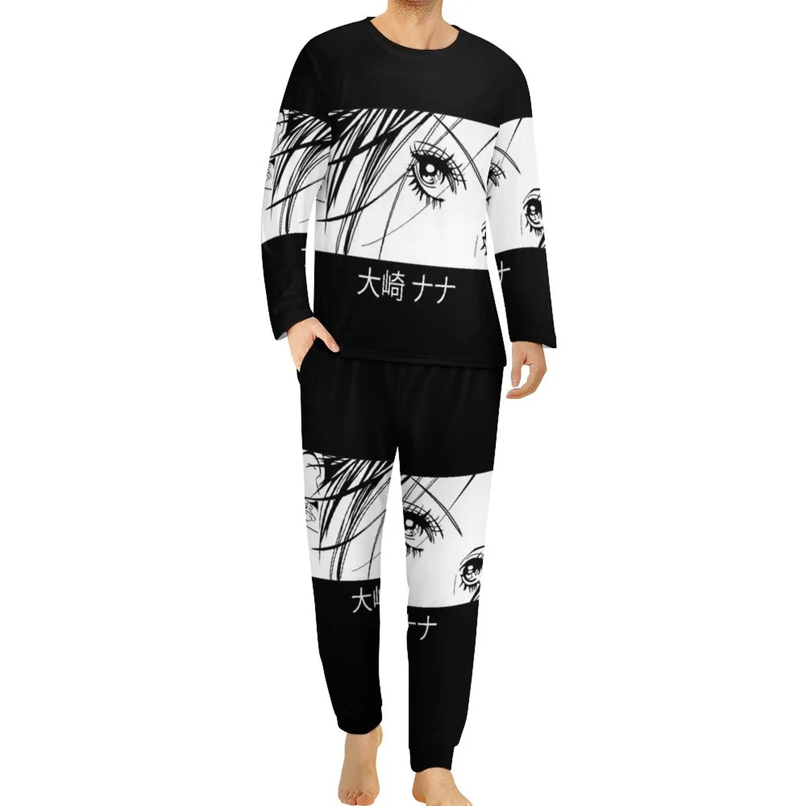 Nana Osaki Eyes Pajamas Autumn 2 Piece Black Stones Anime Fashion Pajamas Set Men Long-Sleeve Room Graphic Home Suit Big Size