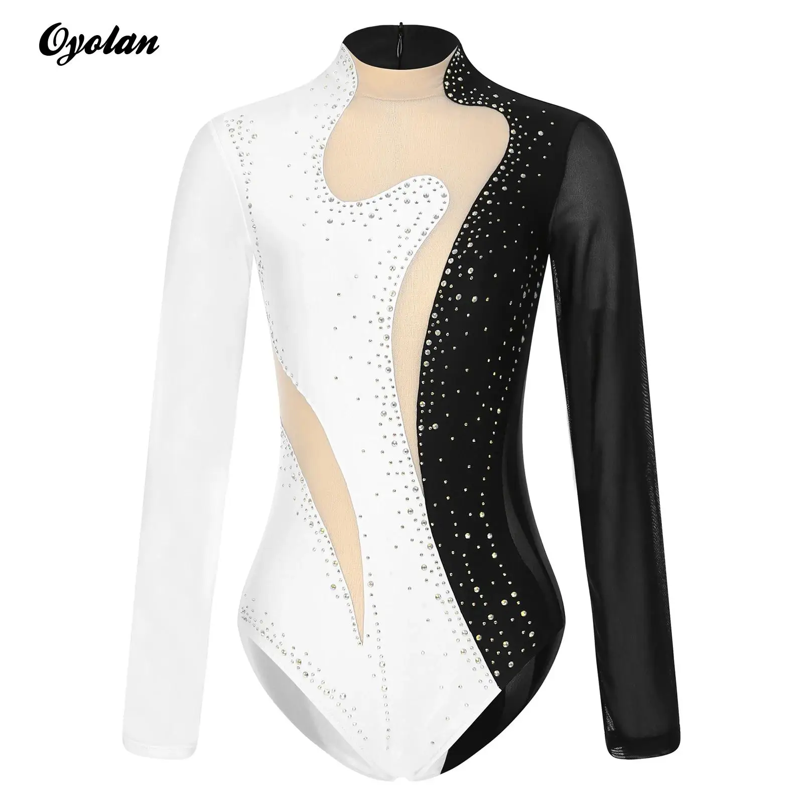 Womens Sparkling Rhinestone Ballet Jersey Tight Fitting Jumpsuit Gymnastics Artistic Figure Skating Dance Body Leotard Costume