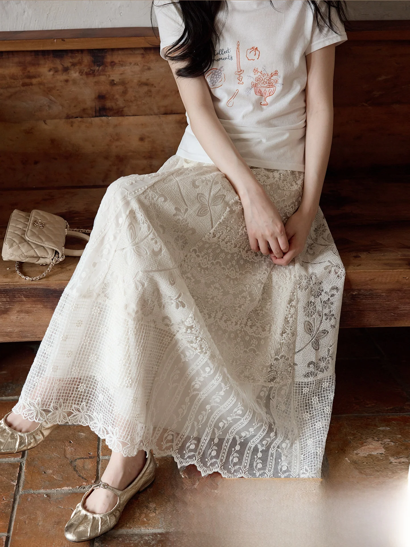 

Элегантная длинная прямая юбка в корейском стиле с кружевом, женская, весна-лето, новинка, вечерняя юбка А-силуэта Mont Blanc