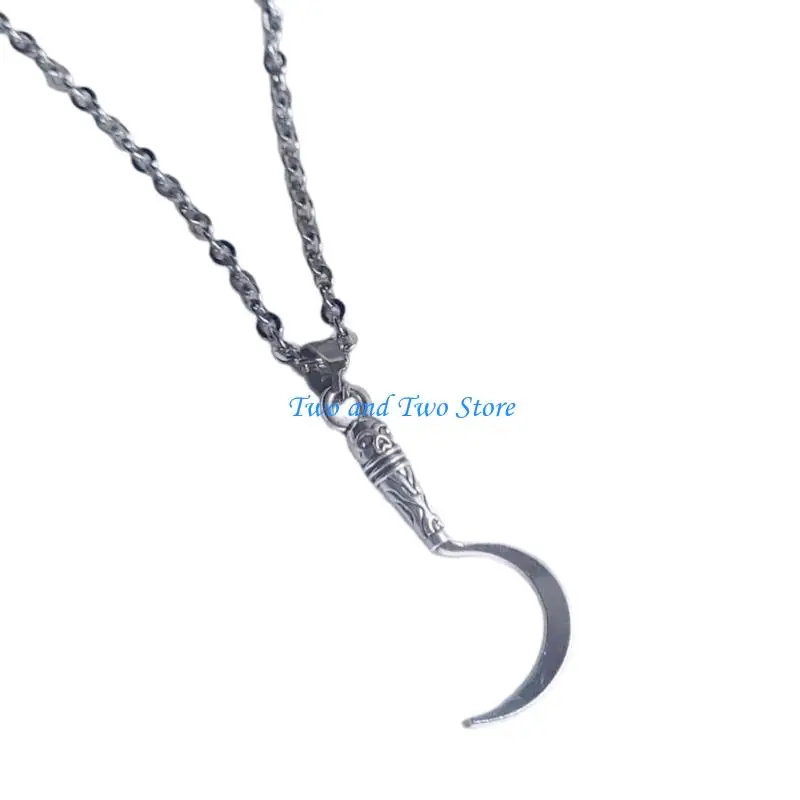 

HX6F Elegant Gothic Chain Necklaces Stylish Neck Jewelry Scythe Pendant Necklace Simple Neckchain for Party and Casual Looks