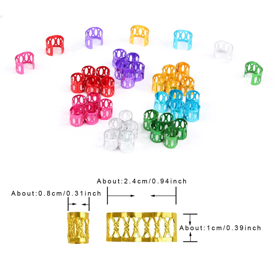 50 Piezas Anillos para Cabello Huecos Accesorios, Cuentas para Mujer Chicas DIY Metal Anillos para Trenzas Pinzas para Dreadlocks 4