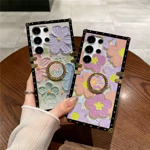 Luxury Painting Flower Case For Samsung Galaxy S24Ultra S23Plus S22 S21 S20 Note 20 S21FE A15 A14 S9 A53 A54 Ring Cover