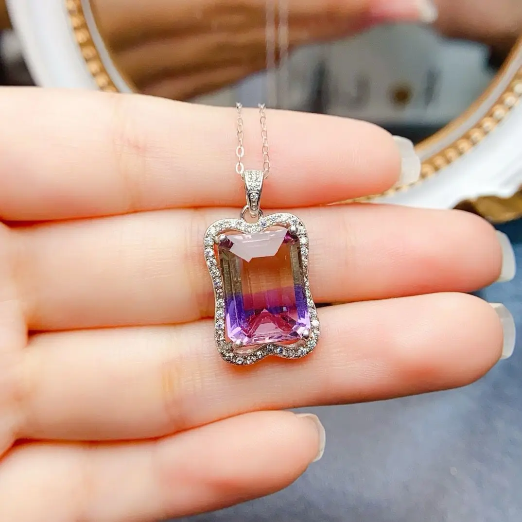 

ZECAA 925 Ametrine Fine Jewelry Woman Ametrine Pendant With Natural Ametrine Gemstone 11*14mm Lady S925 Silver Ametrine Pendant