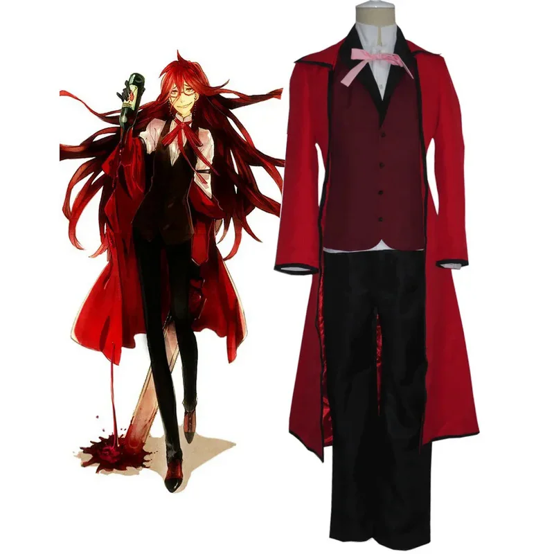 

Костюмы для косплея аниме Grell Sutcliff, черный дворецкий, красная форма смерти, наряд, обувь синигами, карнавал, Хэллоуин для женщин и мужчин, парик