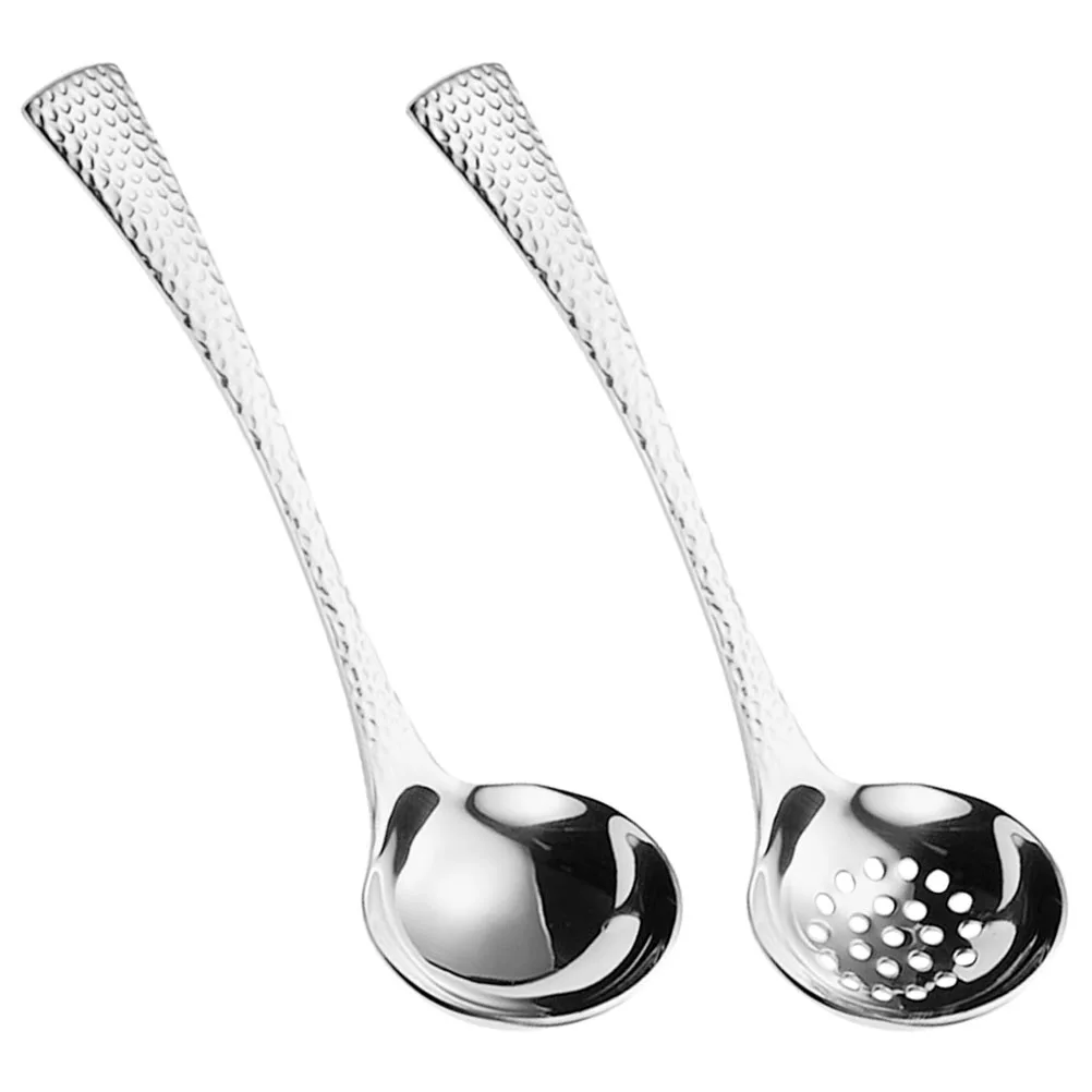

2 Pcs Soup Ladle Slotted Spoon Stainless Steel Kitchen Cooking Utensil Hot Pot Strainer Long Handle Serving Spoon Retro Design