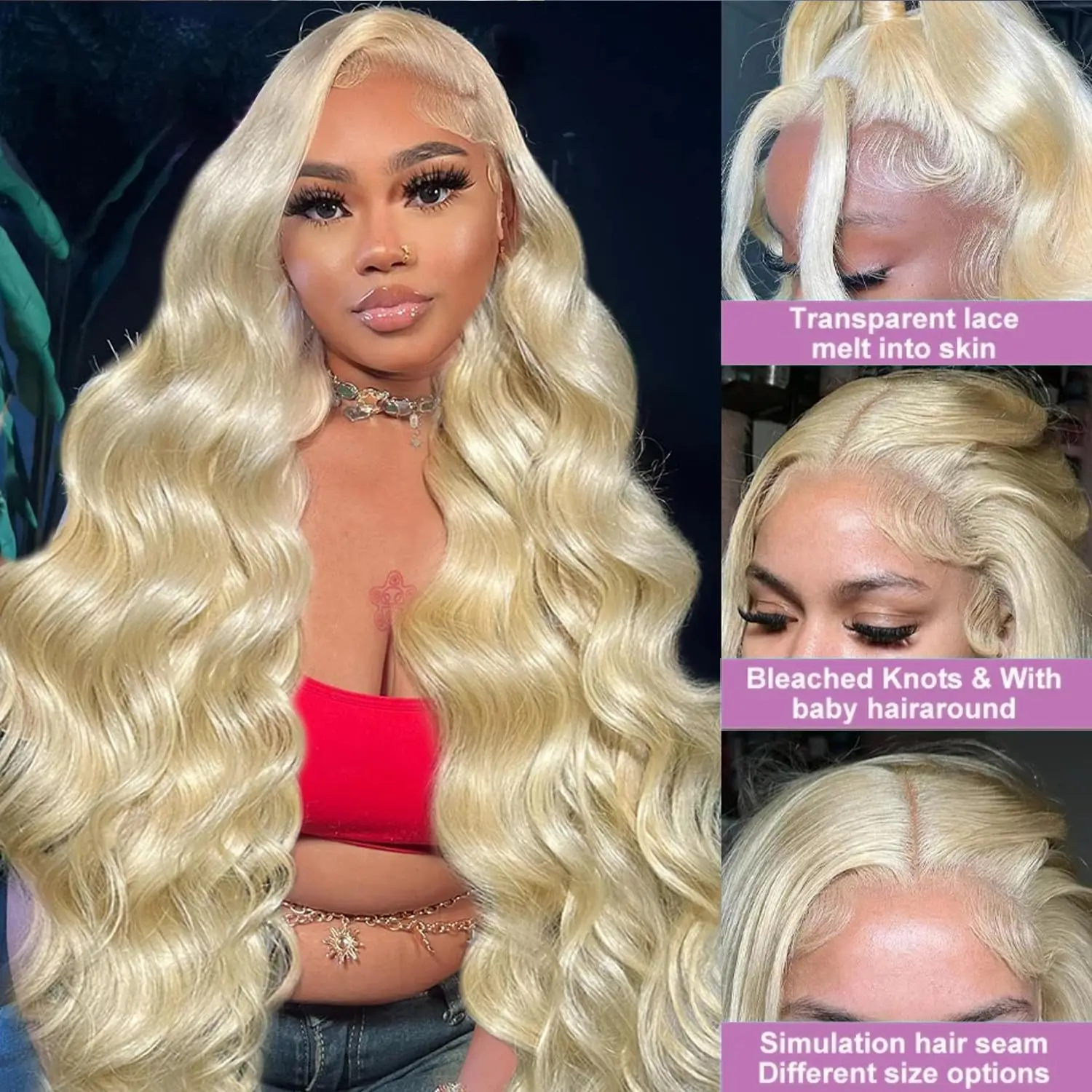 613 13x6 Lace Front Wig Human Hair 200% Density Body Wave Blonde Lace Front Wigs Human Hair Pre Plucked Lace Colored Blonde Wig