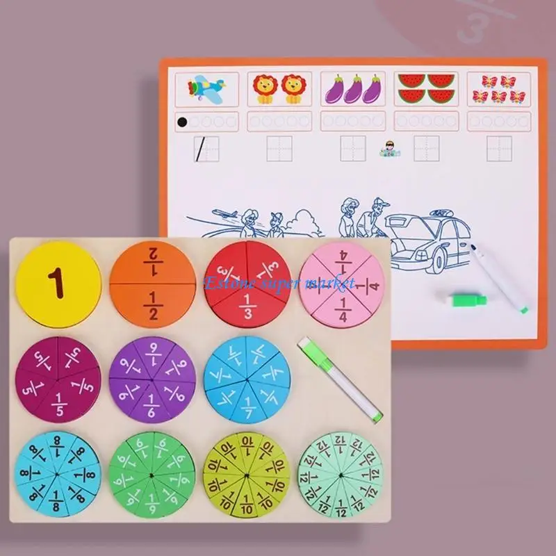 090B Children Math Fraction Circles Mathematic Learning Toy Set Educational Blocks Puzzle Game Teaching Aid for Math