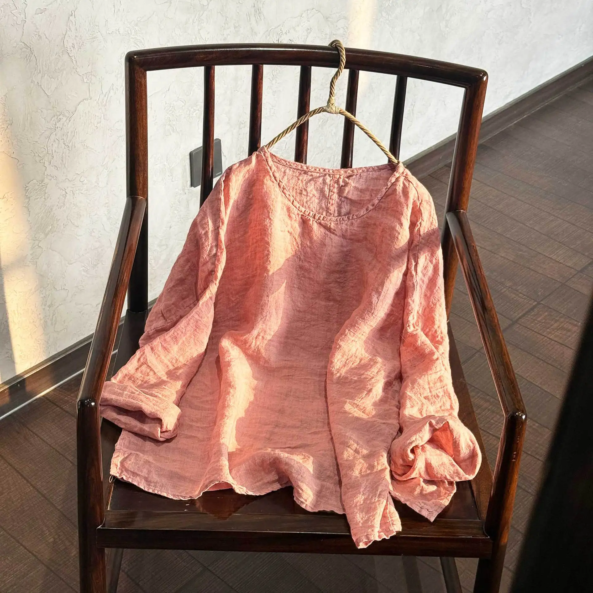 

355 Colors Linen Long Sve Women's irt Four Seasons Artistic Retro round Ne Top Chinese Sle Loose Fit Traditional Fas...