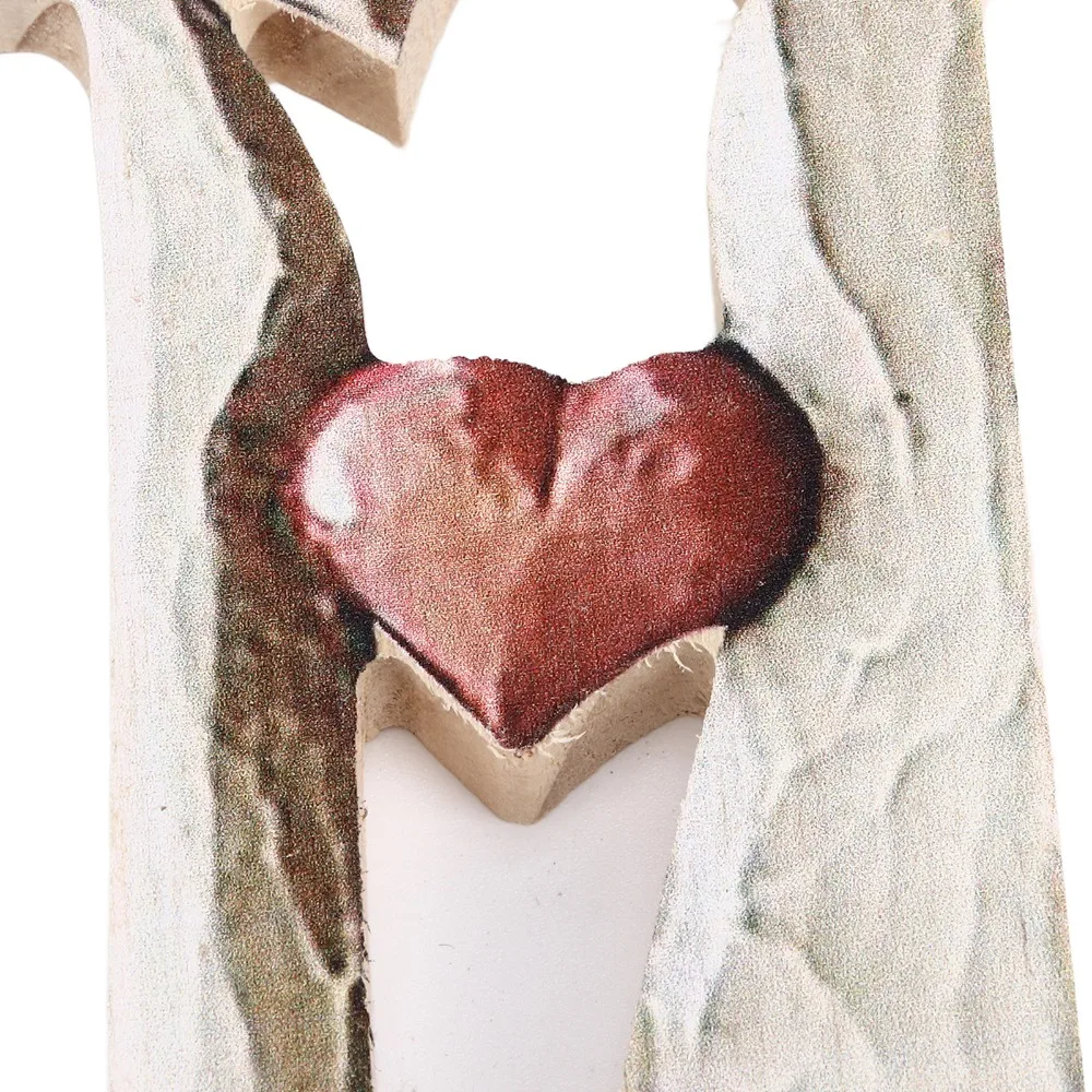 Log Carved Wooden Heart Wall Decor 9.1x6.7in Cross Timber Emotional Ornament Sign White Indoor Wooden Heart Tabletop Plaque