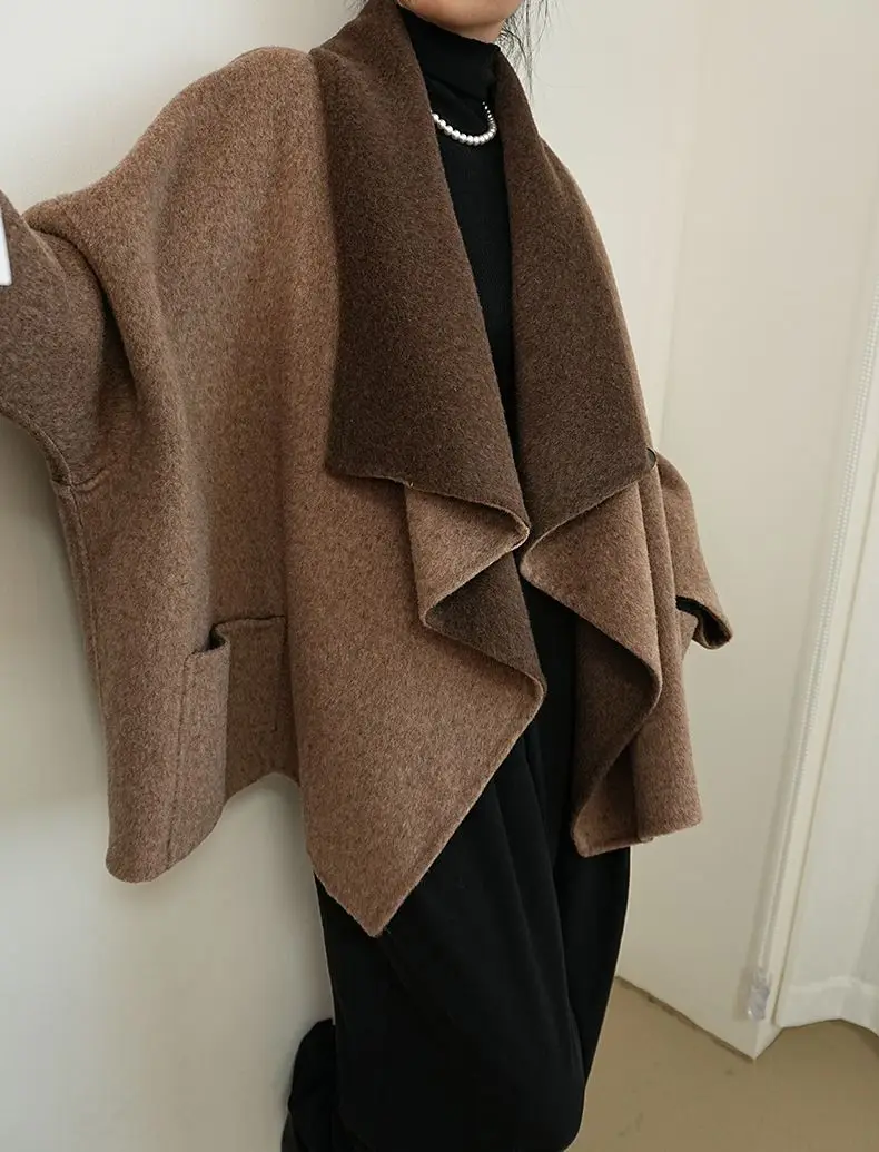 New Winter Double-sided 100% Wool Jacket with Matching Colors Elegant and Loose-fitting Jacket High-end Cashmere Coat for Women