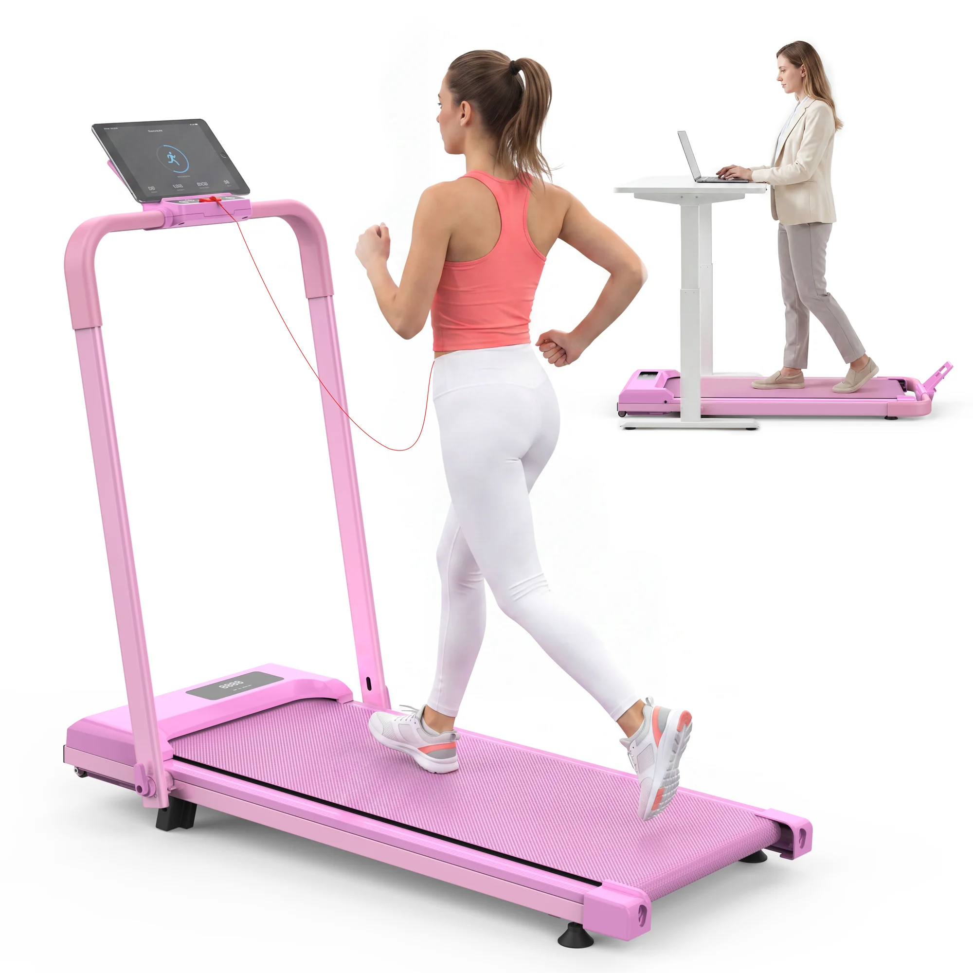 2-in-1 Schreibtisch-Laufband mit verstellbarer Steigung elektrisches Walking Pad mit Haltegriffen 2,5 PS kompakt tragbar für Zuhause und Büro maximale Traglast 120 kg platzsparendes Fitnessgerät