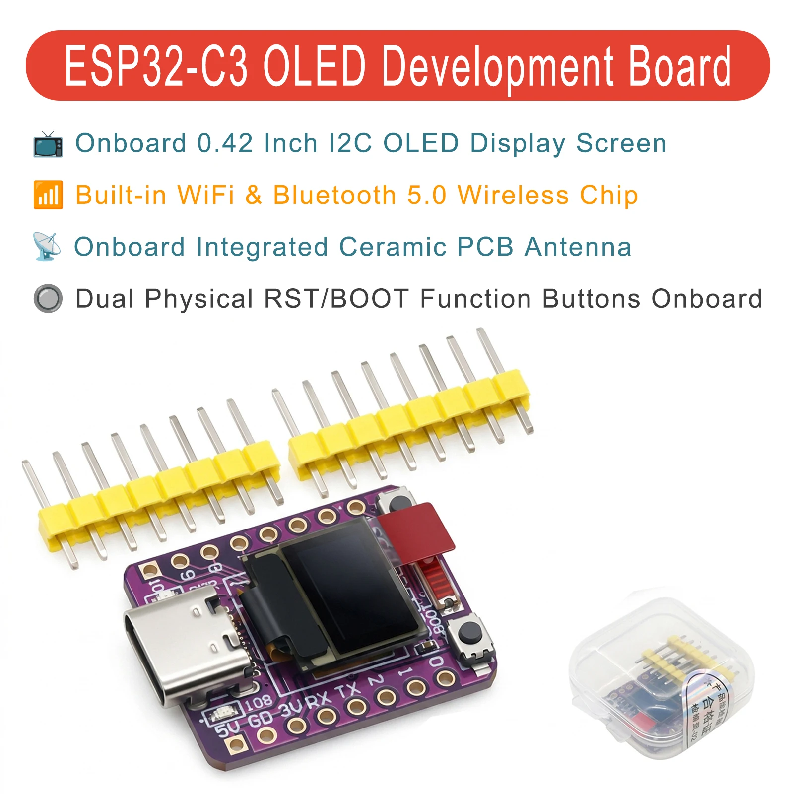 ESP32-C3 OLED Development Board 0.42 Inch Display Ceramic Antenna WiFi Bluetooth Type-C RISC-V for Arduino IOT SuperMini LowPwr