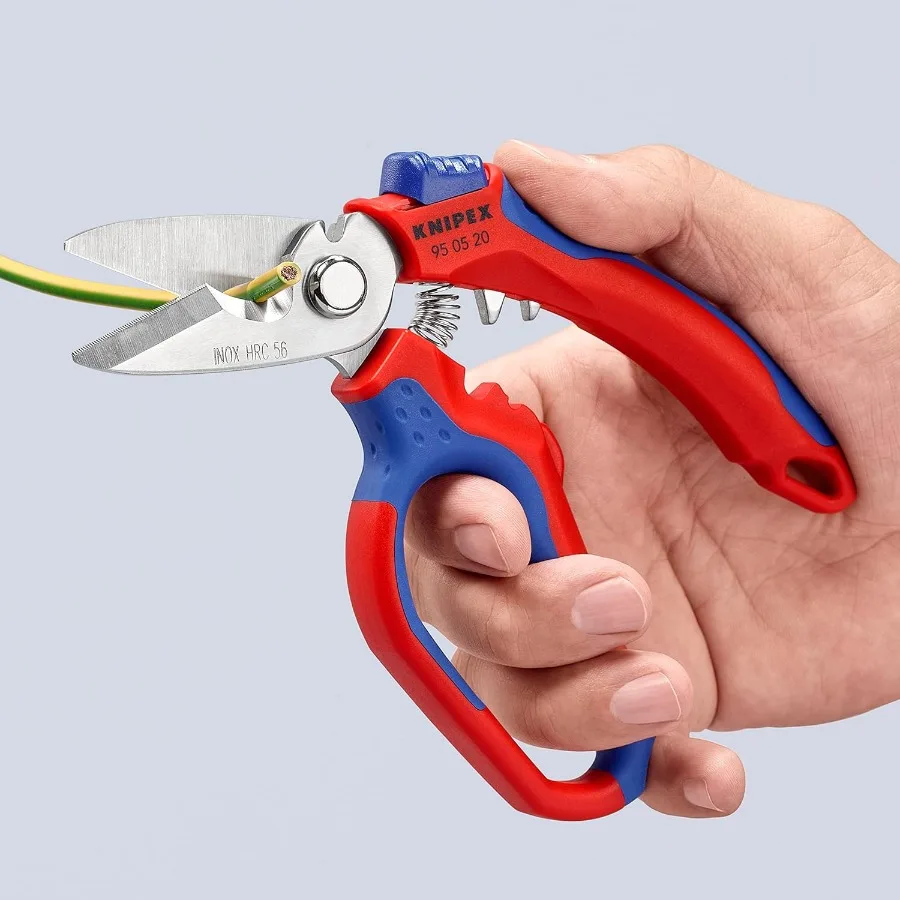 KNIPEX Tools Acero inoxidable 95 05 20 Tijeras para electricistas en ángulo EE. UU. 6-1 4" Rojo Azul