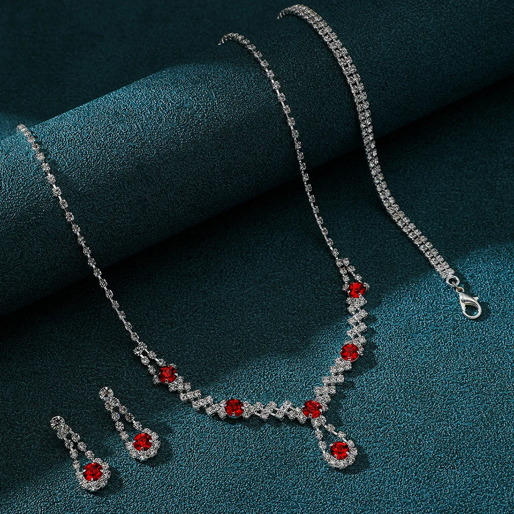 Серебряный свадебный комплект украшений с ожерельем, сережками, браслетом со стразами — свадебным и официальным случаем