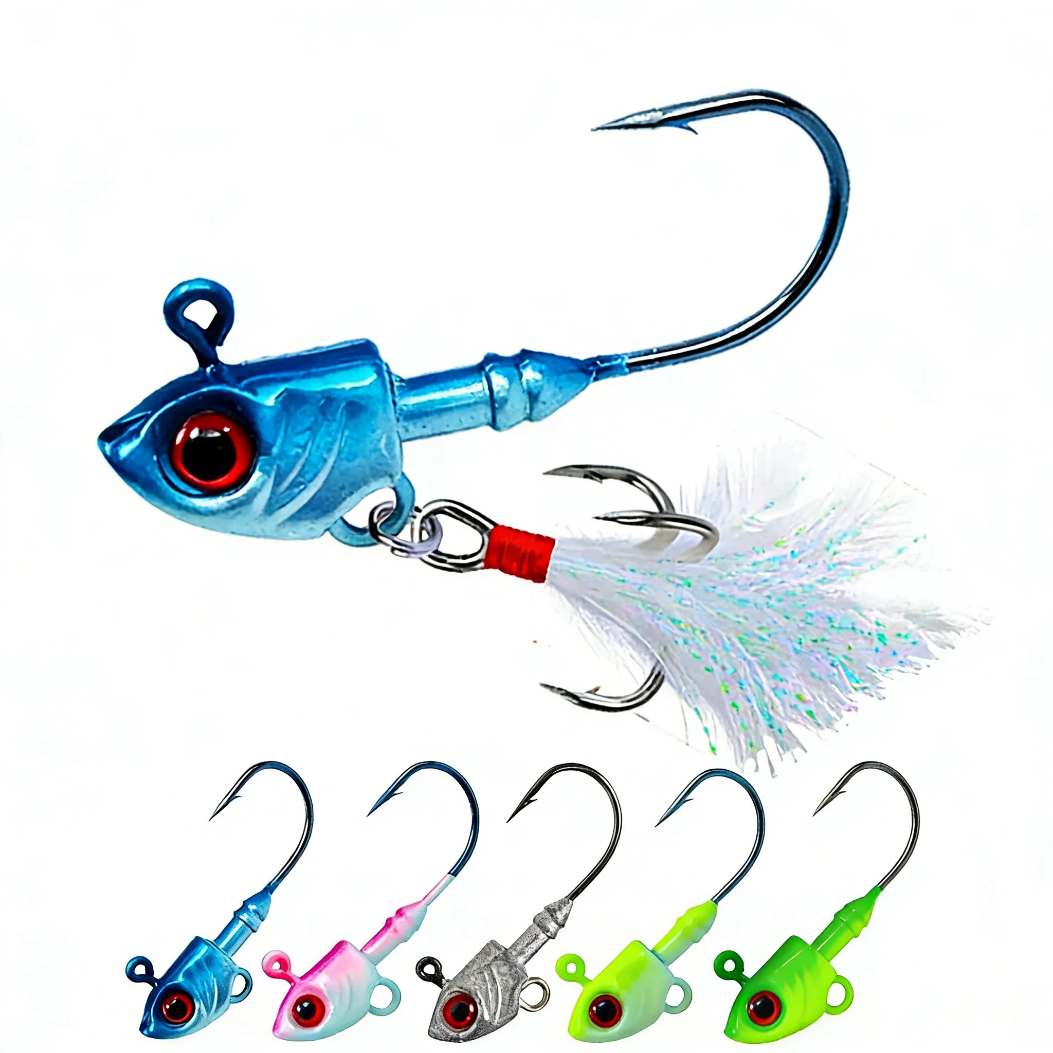 

5pcs Bionic Fish Head Jig Heads 5g/4cm Chartreuse Fish Eye Swimbait Jig Lure Hooks Freshwater Saltwater Fishing Tackle