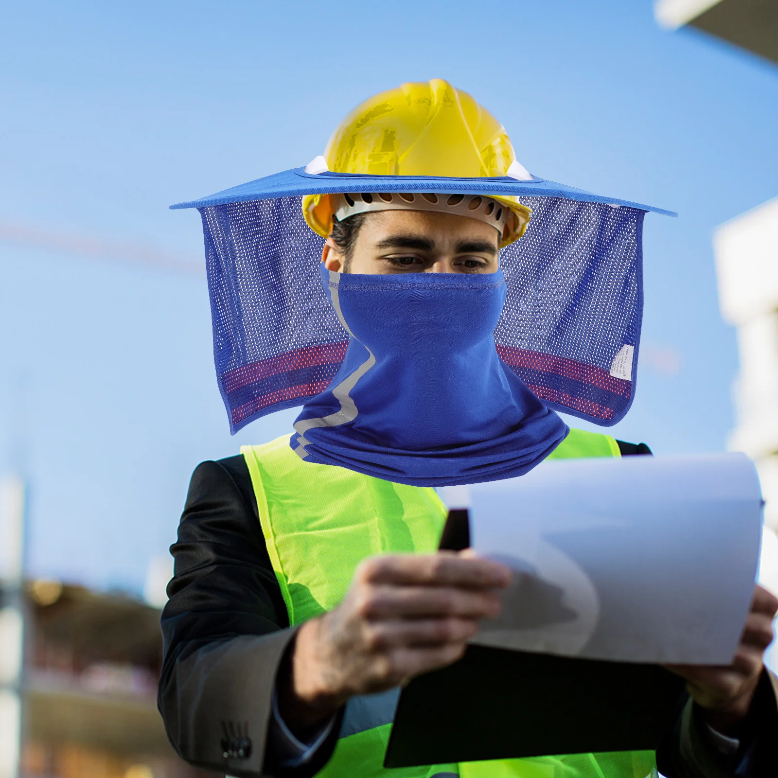 1Set Hard Hat Sun Shade Breathable Mesh Neck Shield Full Brim Bright Color Reflective Design for Construction Sites