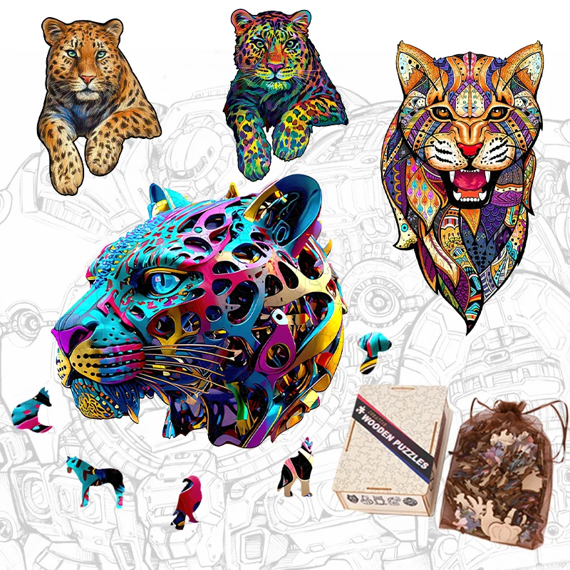 Cheetah Wooden Jigsaw Puzzle Board Game Animal Wooden Jigsaw Puzzle Montessori Interest Educational Toys for Kids and Adults