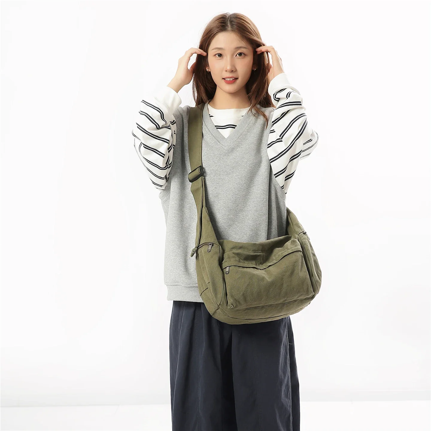 الشارع الشهير قماش حقيبة نسائية كبيرة حقيبة صديقة للبيئة الكورية حقيبة ساعي Y2K حقيبة كتف المتسوق حقيبة خمر حمل حقائب اليد طالب