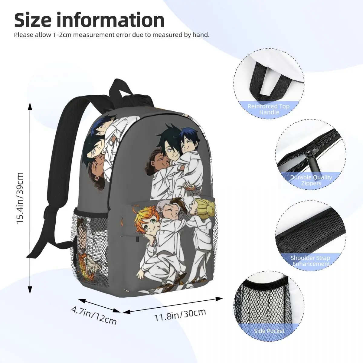 The Promised Neverland per ragazze e ragazzi Zaino per studenti di grande capacità Zaino leggero e impermeabile da 15 pollici