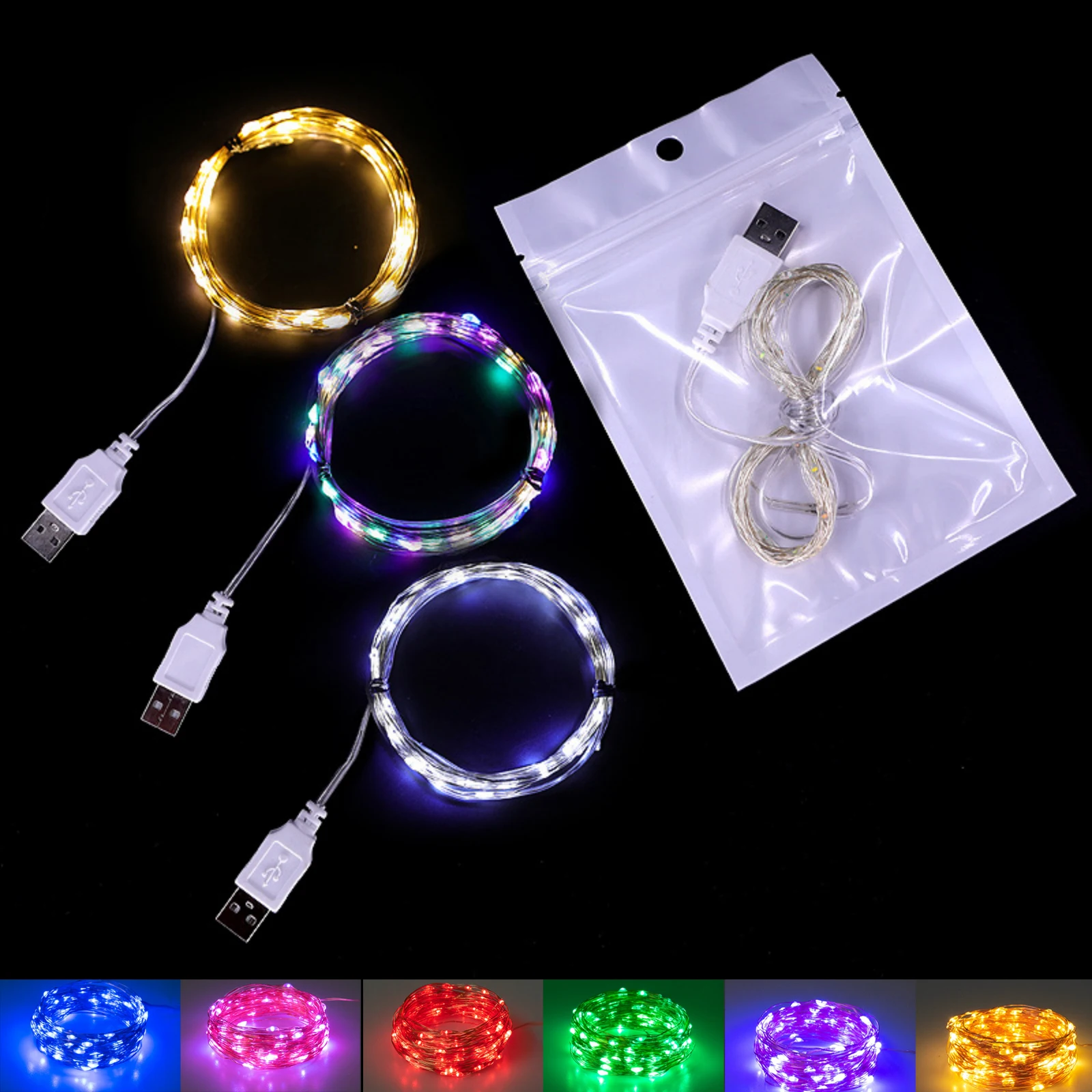 5V USB LED String Fairy Lights 1M 2M 3M 4M 5M 10M 20M Silver Wire String Lights For Bedroom Garden Party Wedding Christmas Decor