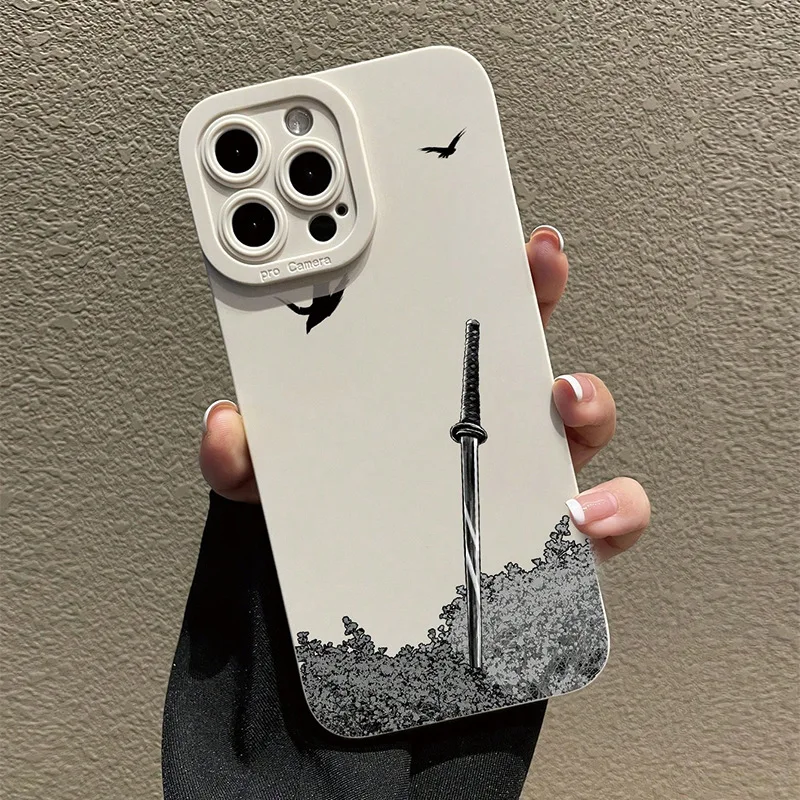 

Sword Flying Crow Mobile Case is suitable for iPhone 16 15 14 13 12 11 Pro/ Max/Plus anti-fingerprint shock-proof rear cover