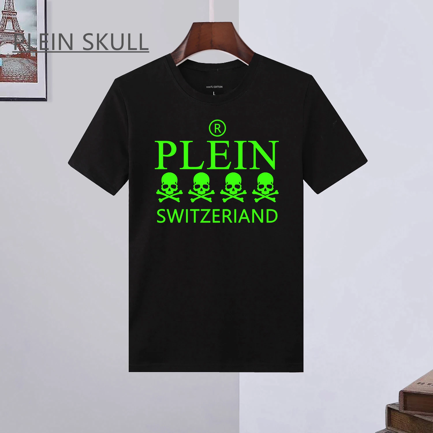 

Мужская футболка PLEIN SKULL, хлопковая классическая ретро-панк-топ с короткими рукавами и принтом медведя, повседневная круглая спортивная футболка унисекс с роскошным воротником