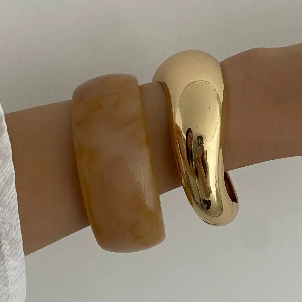 

Hip Hop Women's Punk Trendy Bangles Set Irregular Chunky Resin Open Bracelets Metal Spring Daily Jewelry Gift 2 Styles