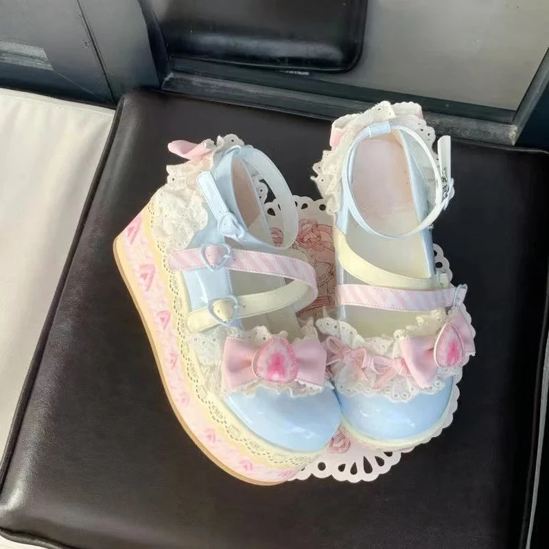 

Милые кожаные женские туфли-лодочки на платформе для девочек, элегантные повседневные туфли на высоком каблуке, весна-осень 202, новые милые туфли в стиле Лолиты Femme