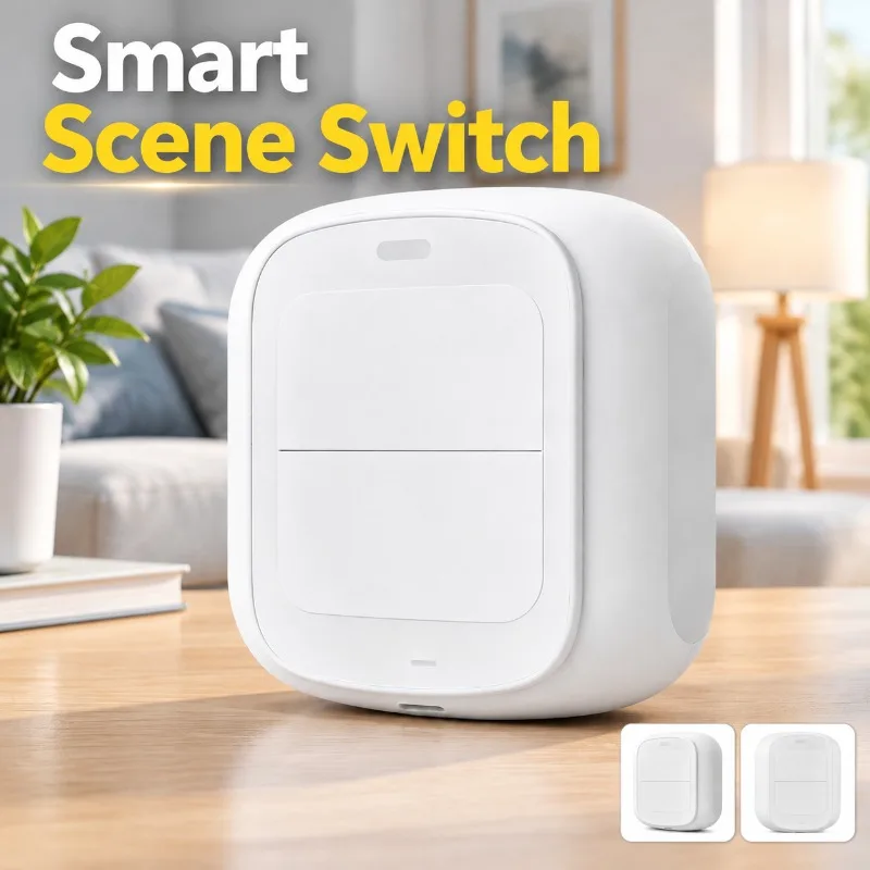 WiFi Zigbee 2-Key Scene Switch Self-Adhesive Remote Panel Multi-Function Wire-Free Smart Home Mobile App Control Household