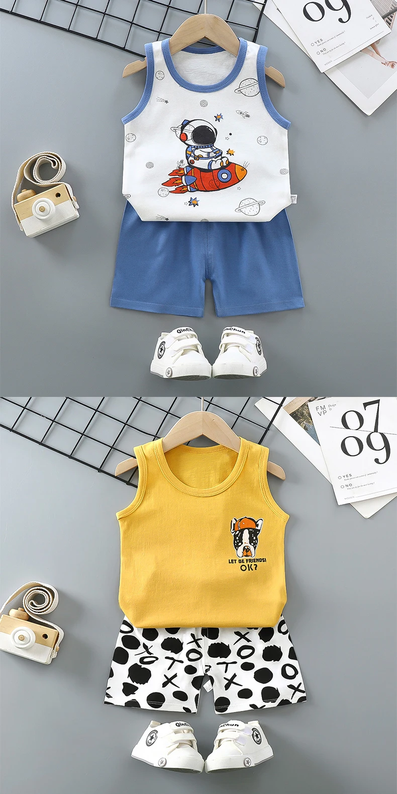 Kinder-Sets Kinderkleidung Jungen Mädchen Westenanzug Sommer Kinderbekleidung Baby Baumwoll-T-Shirts Shorts Tanktop Ärmellos – Detail 7
