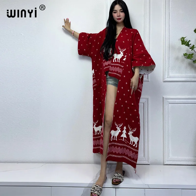 WINYI winter coat dress for women Christmas OverCoat Thick Warm long down coat fashion cardigan Middle East winter abaya kaftan