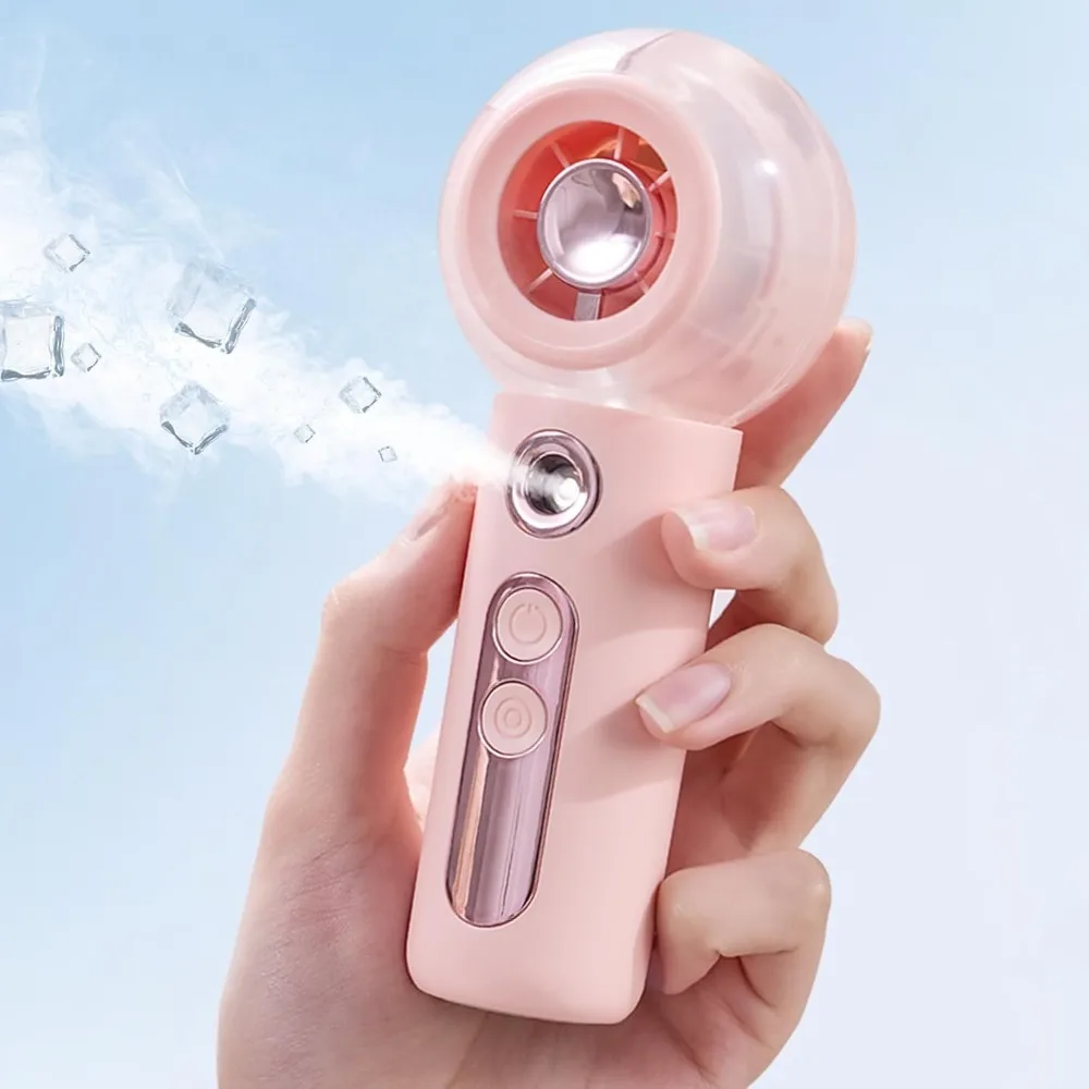 

Portable Fan with Mist, Personal Misting Fan USB Rechargeable 2000mAh Small Handheld Fans, 4 Strong Wind Cooling 50ml Spray Water Tank for Outdoor Makeup/Travel/Camping/Summer Gifts for Women