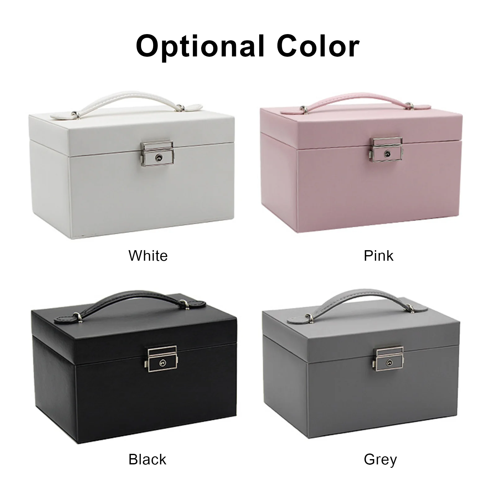 Jewelry Organizer Travel Case 3-layer Large Capacity Jewelry Box with Makeup Mirror and Lock Case PU Leather Jewelry Drawer