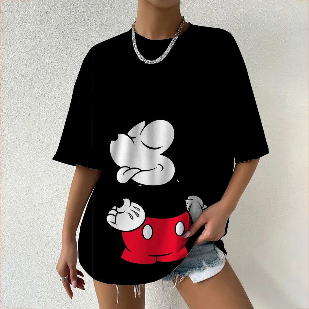 T-shirt a tema Disney Minnie Cartoon Series T-shirt Sweet Cool Street Summer T-shirt oversize da donna per adulti e bambini