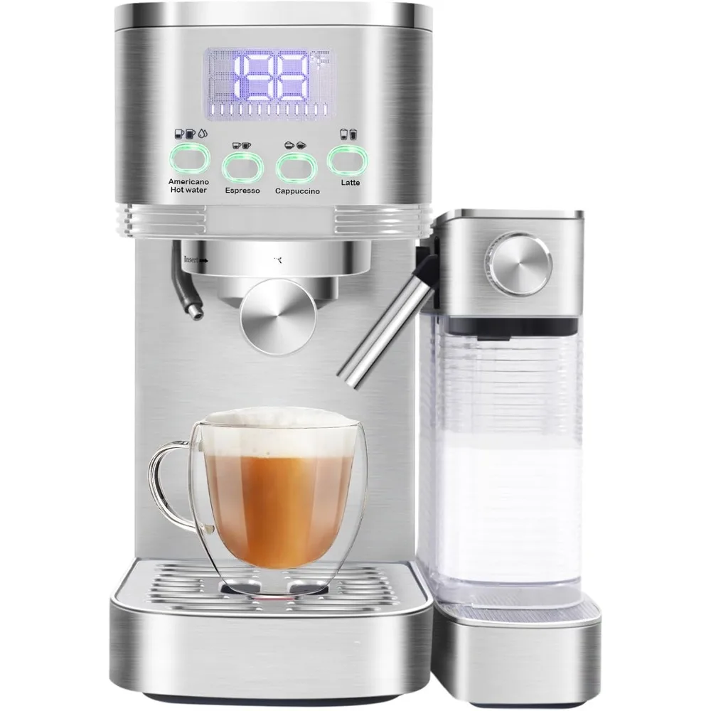 Coffee maker 20 Bar, LED coffee maker Cappuccino machine with automatic milk frothing, coffee maker cappuccino Latte, Americano