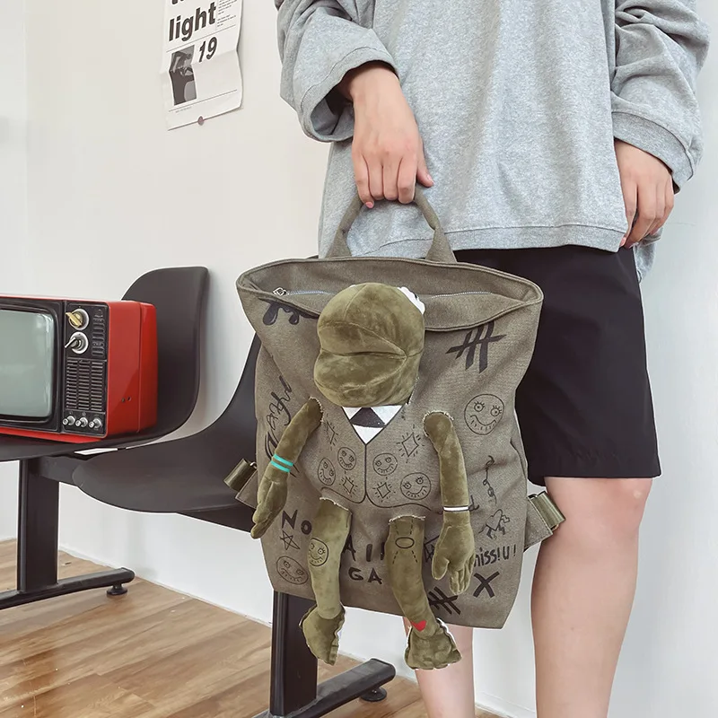 Mochila pequeña y fresca para mujer, bolso de escuela secundaria para estudiantes universitarios, mochila de rana grande, novedad de 2024